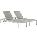 Modway Shore Outdoor Patio Aluminum Chaise, Silver and Gray - Set of 2 EEI-2477-SLV-GRY-SET